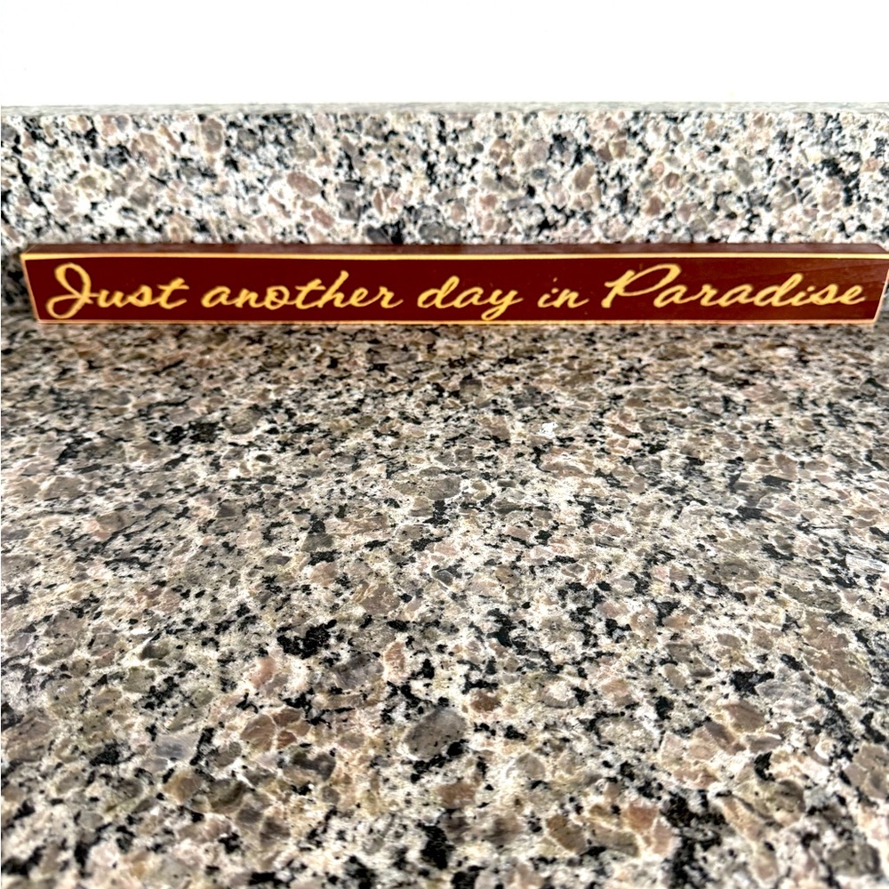 Wooden Sign with Gold Text